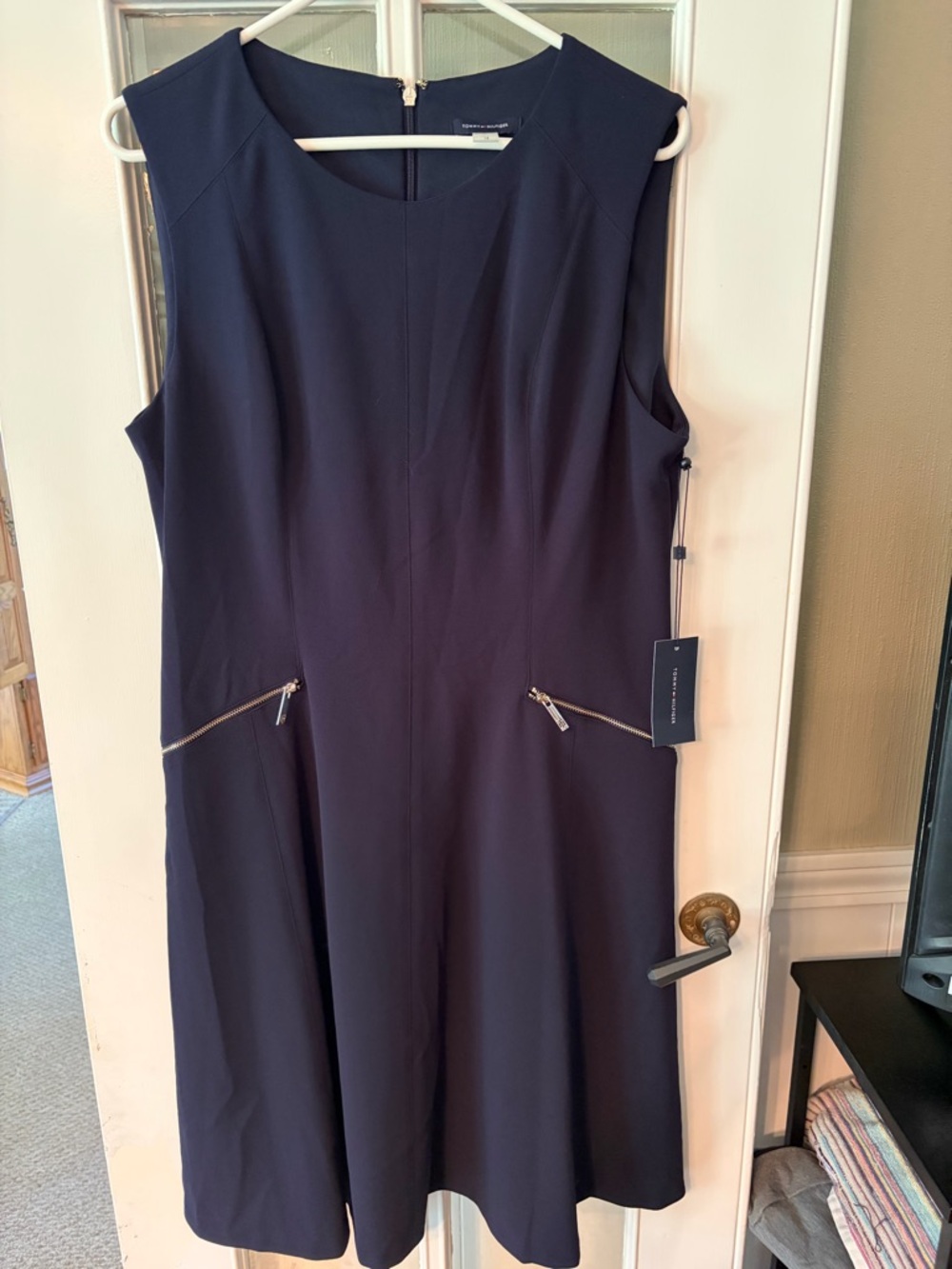 Tommy Hilfiger Navy Sleeveless Midi Dress with Zip Pocket Detail
